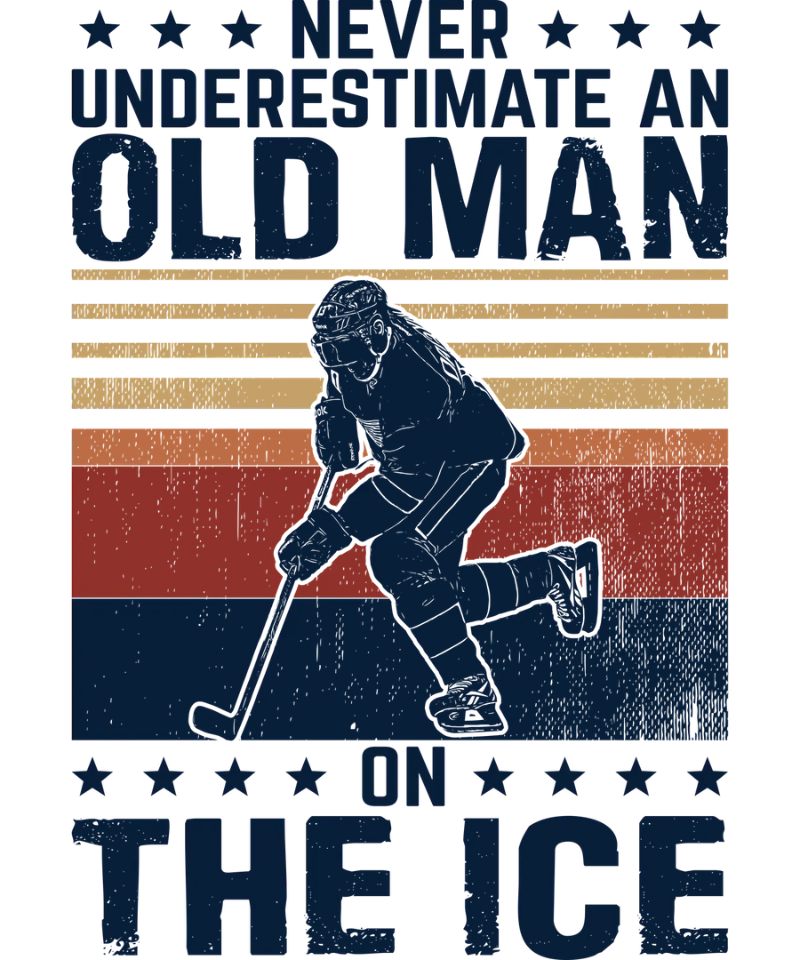 Old Man Ice Hockey DTF Transfer Ready to Press