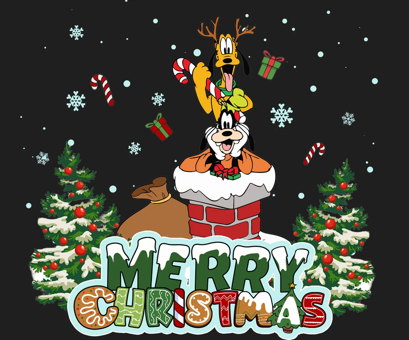 Christmas Pluto Goofy DTF Transfer Ready to Press