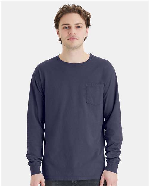 Garment-Dyed Long Sleeve T-Shirt With a Pocket