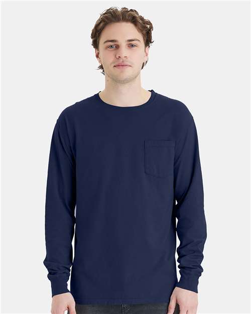 Garment-Dyed Long Sleeve T-Shirt With a Pocket