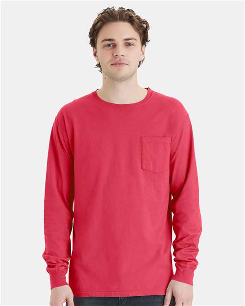 Garment-Dyed Long Sleeve T-Shirt With a Pocket