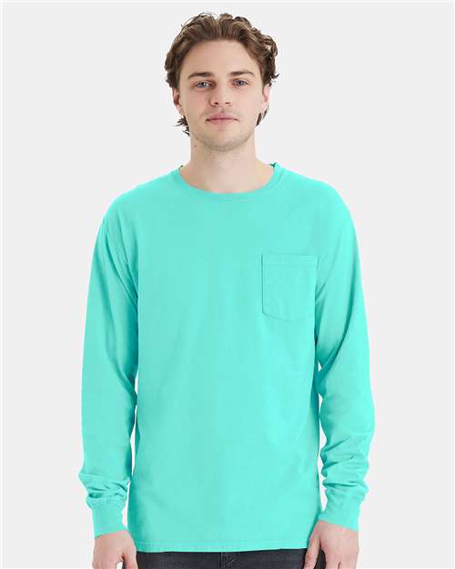 Garment-Dyed Long Sleeve T-Shirt With a Pocket