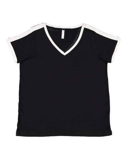 Women's Curvy Retro Ringer Premium Jersey V-Neck Tee