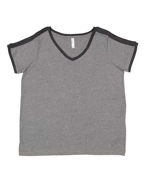 Women's Curvy Retro Ringer Premium Jersey V-Neck Tee