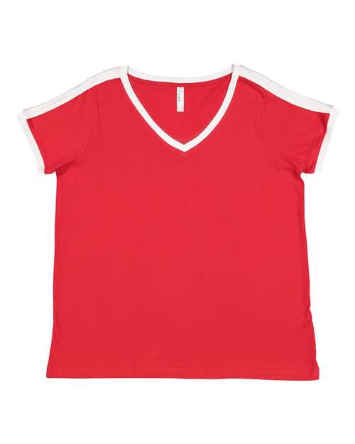 Women's Curvy Retro Ringer Premium Jersey V-Neck Tee