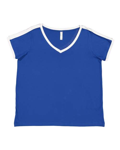 Women's Curvy Retro Ringer Premium Jersey V-Neck Tee