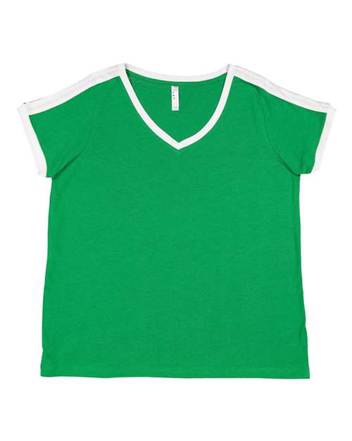 Women's Curvy Retro Ringer Premium Jersey V-Neck Tee