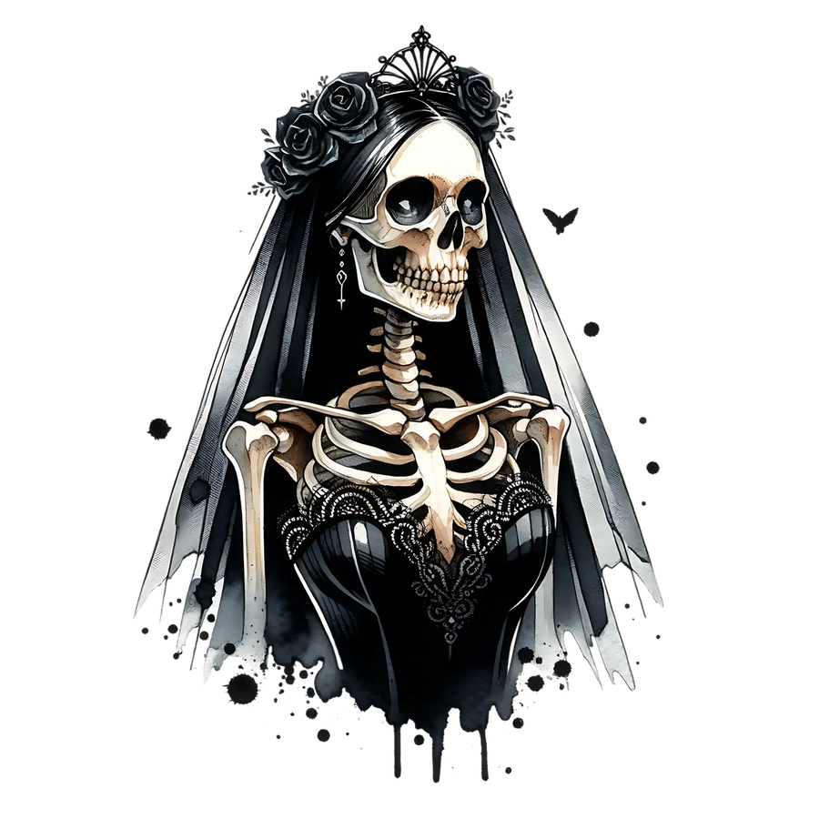 Gothic Braut Skelett DTF Transfer Bügelfertig