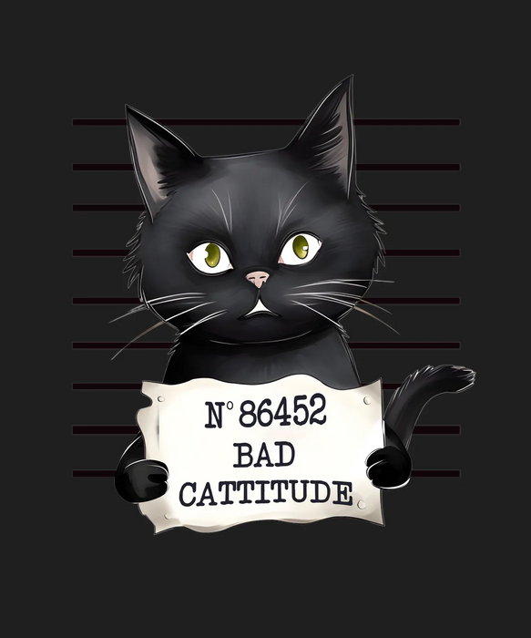 Cat Design DTF Transfer Ready to Press: Bad Cattitude