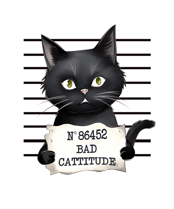 Cat Design DTF Transfer Ready to Press: Bad Cattitude