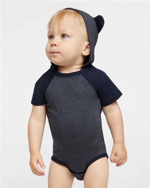 Fine Jersey Infant Short Sleeve Raglan Bodysuit with Hood & Ears