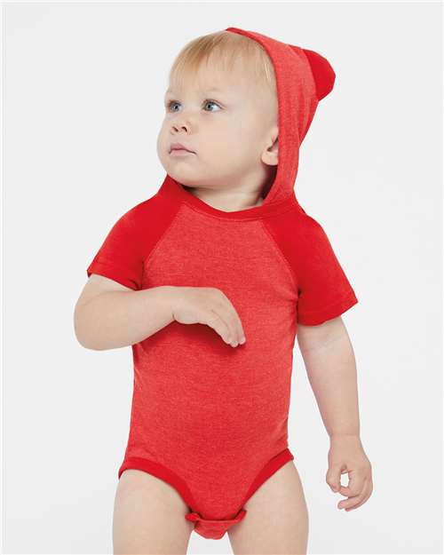 Fine Jersey Infant Short Sleeve Raglan Bodysuit with Hood & Ears