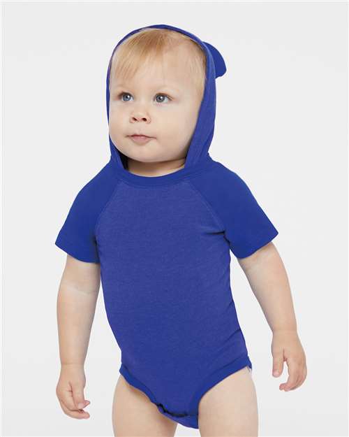 Fine Jersey Infant Short Sleeve Raglan Bodysuit with Hood & Ears