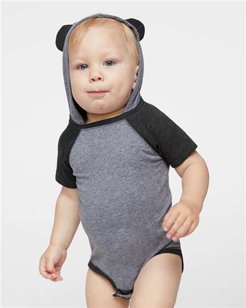 Fine Jersey Infant Short Sleeve Raglan Bodysuit with Hood & Ears