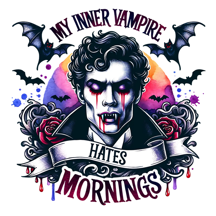 Mein innerer Vampir hasst Morgenstunden Gothic Grafik DTF Transfer Ready to Press