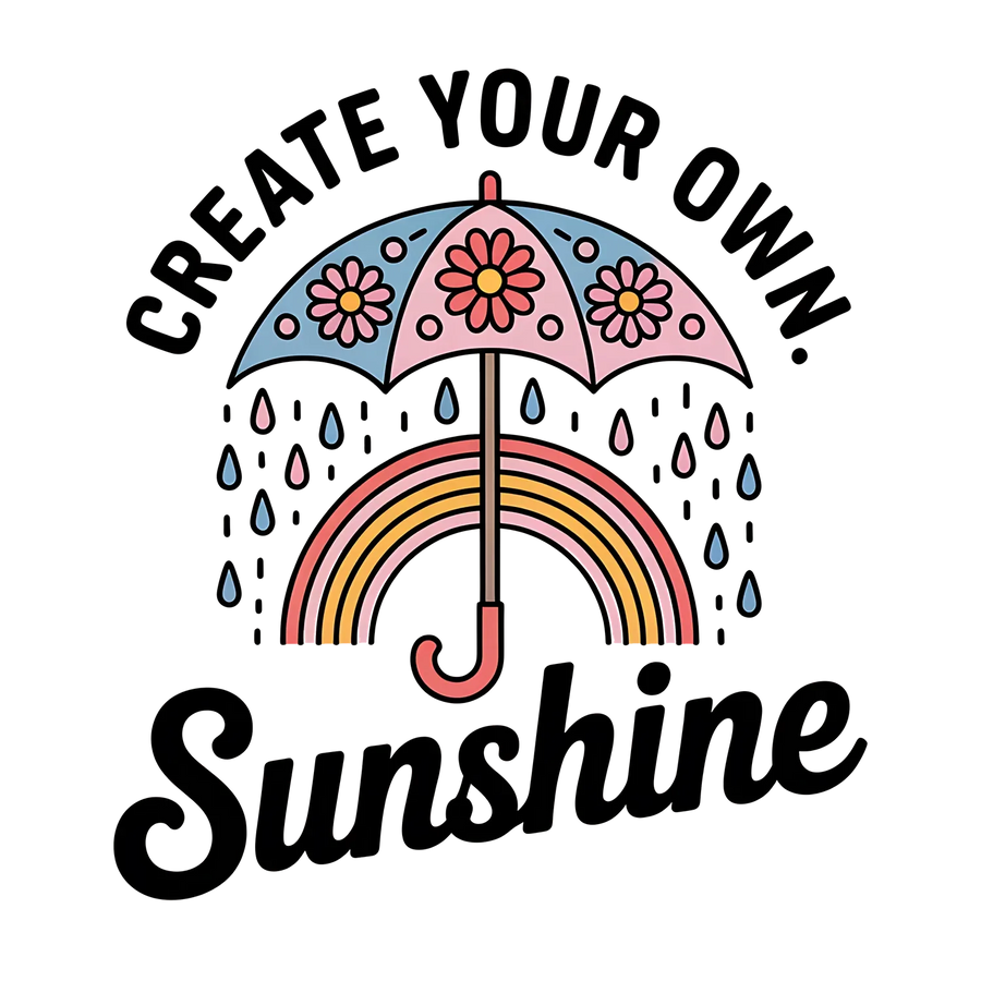 Regenbogen-Regenschirm DTF-Transfer, bügelfertig