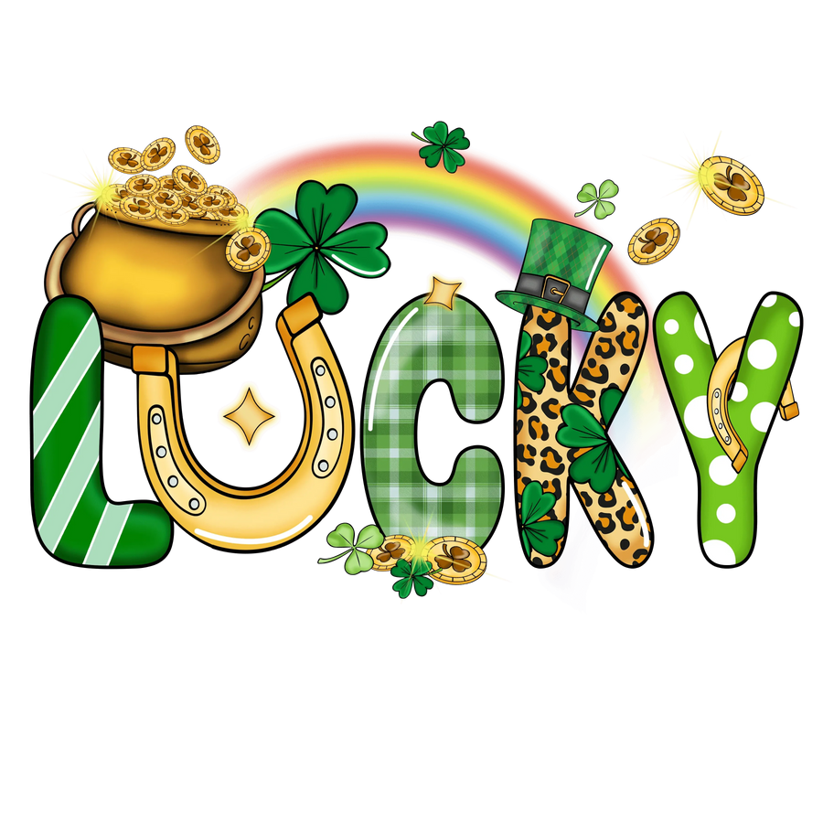 Lucky Saint Patrick's Day Rainbow Gold Design - DTF Ready To Press