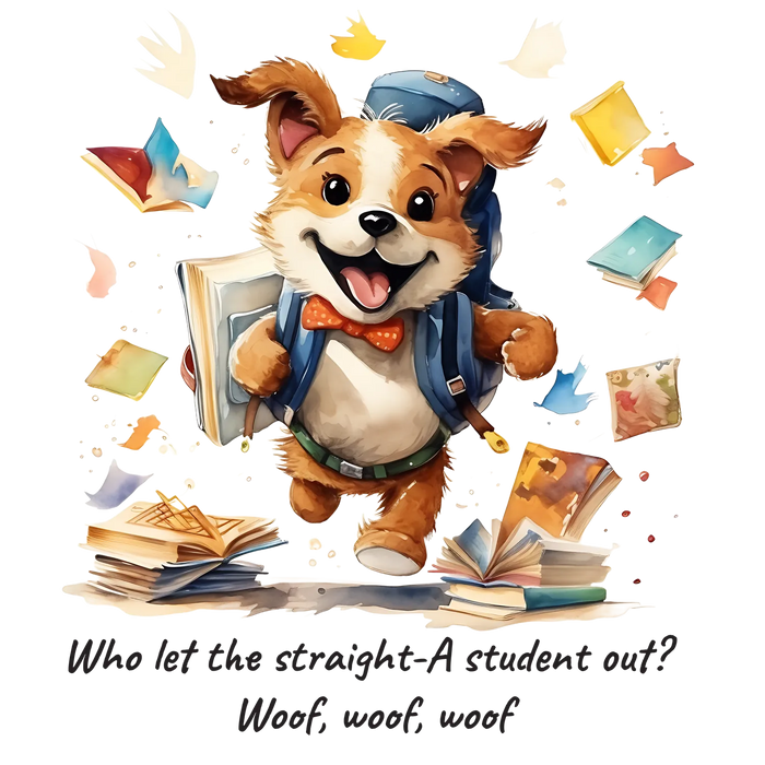 Cute Dog Student DTF Transfer Ready to Press