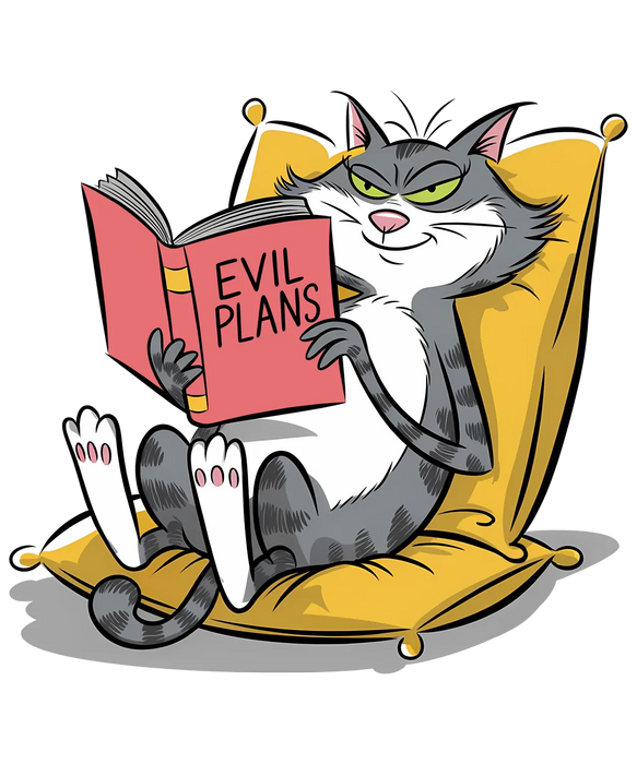 Cat DTF Transfer Ready to Press - 'Evil Plans'