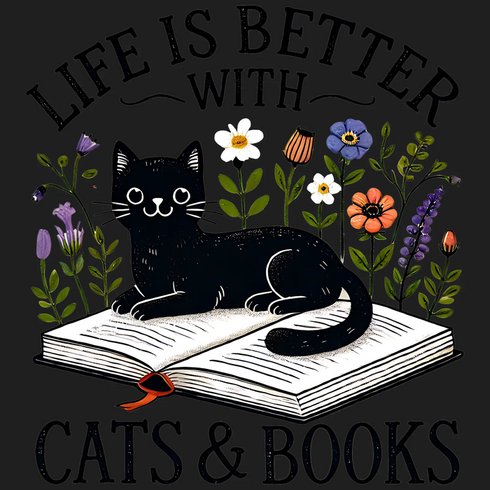 Cats and Books DTF Transfer Ready to Press