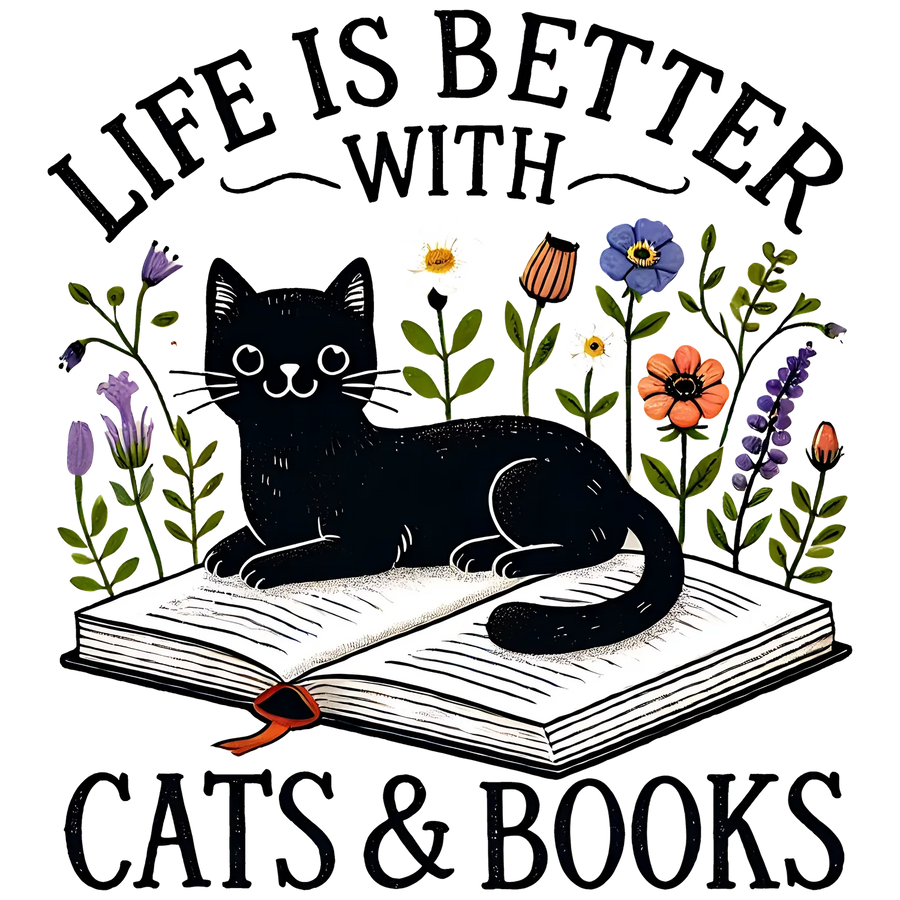 Cats and Books DTF Transfer Ready to Press