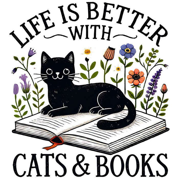Cats and Books DTF Transfer Ready to Press