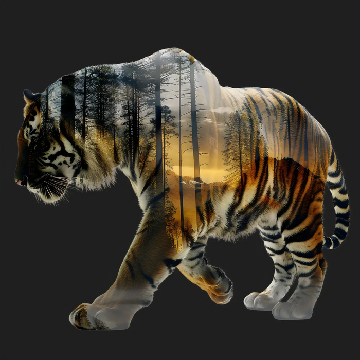Wildlife Tiger Sonnenuntergangsszene DTF-Druck
