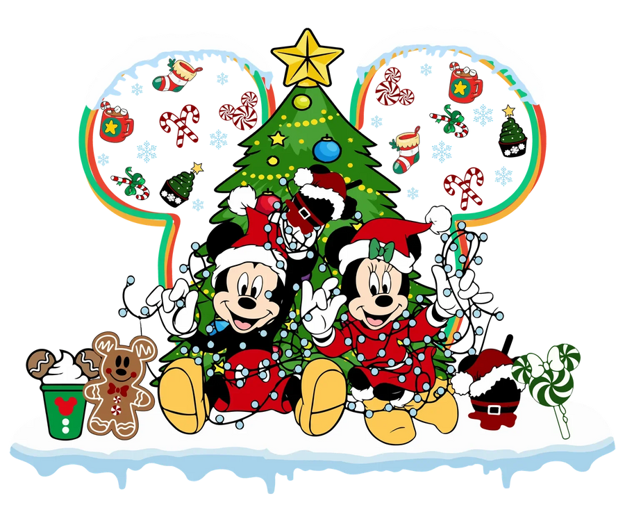 Weihnachts-DTF-Transfer, bügelfertig mit Mickey & Minnie