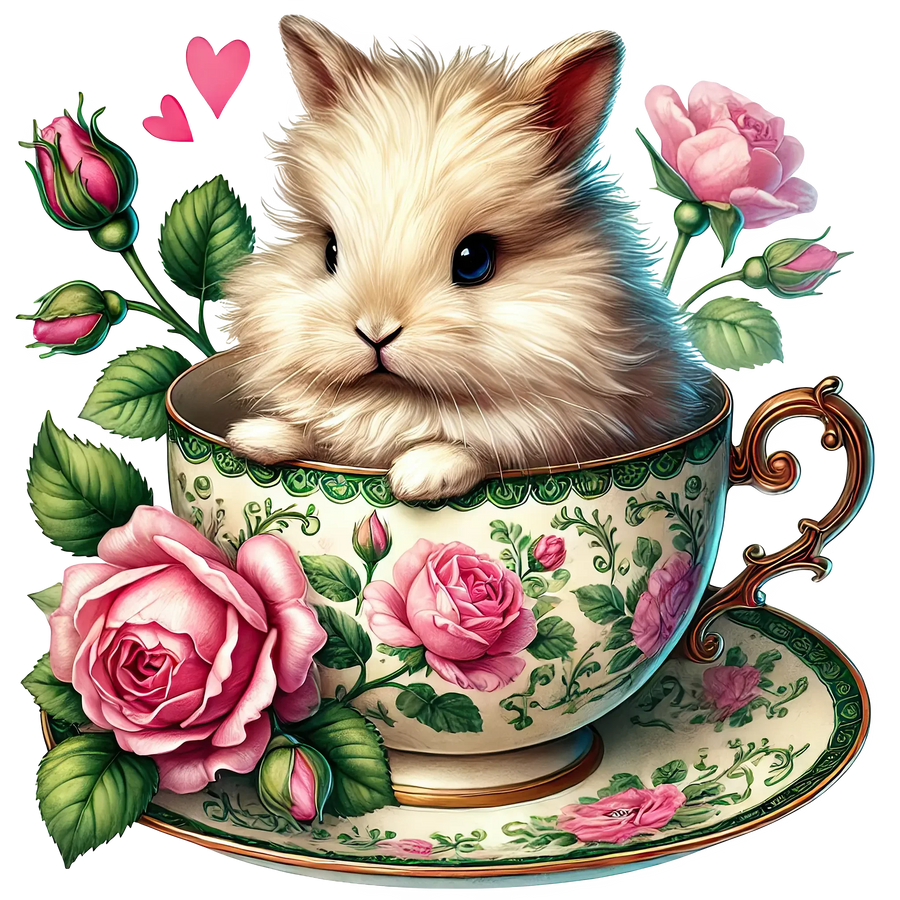 Rose Cup Coffee Happy Valentine's Day Bunny Design | DTF Center