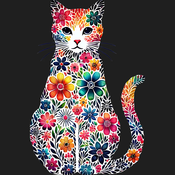 Floral Cat DTF Transfer Ready to Press