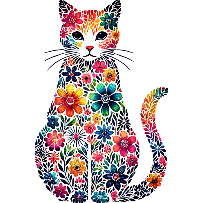 Floral Cat DTF Transfer Ready to Press