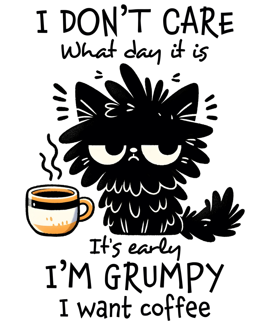 Cat With Coffee Design - DTF Ready To Press