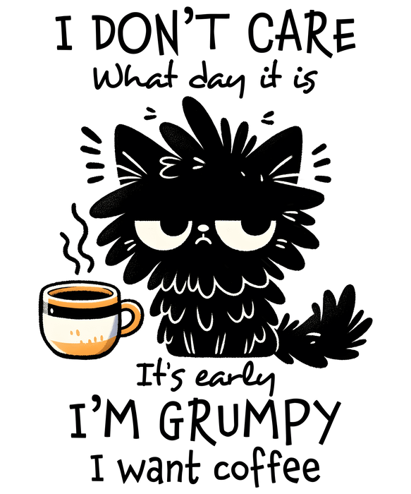 Cat With Coffee Design - DTF Ready To Press