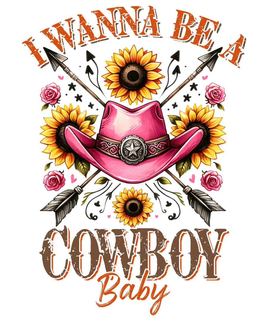 Quiero ser un vaquero Baby Rose Diseño occidental - DTF Listo para imprimir