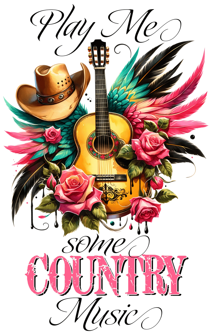 Tócame un poco de música country Diseño occidental - DTF listo para imprimir