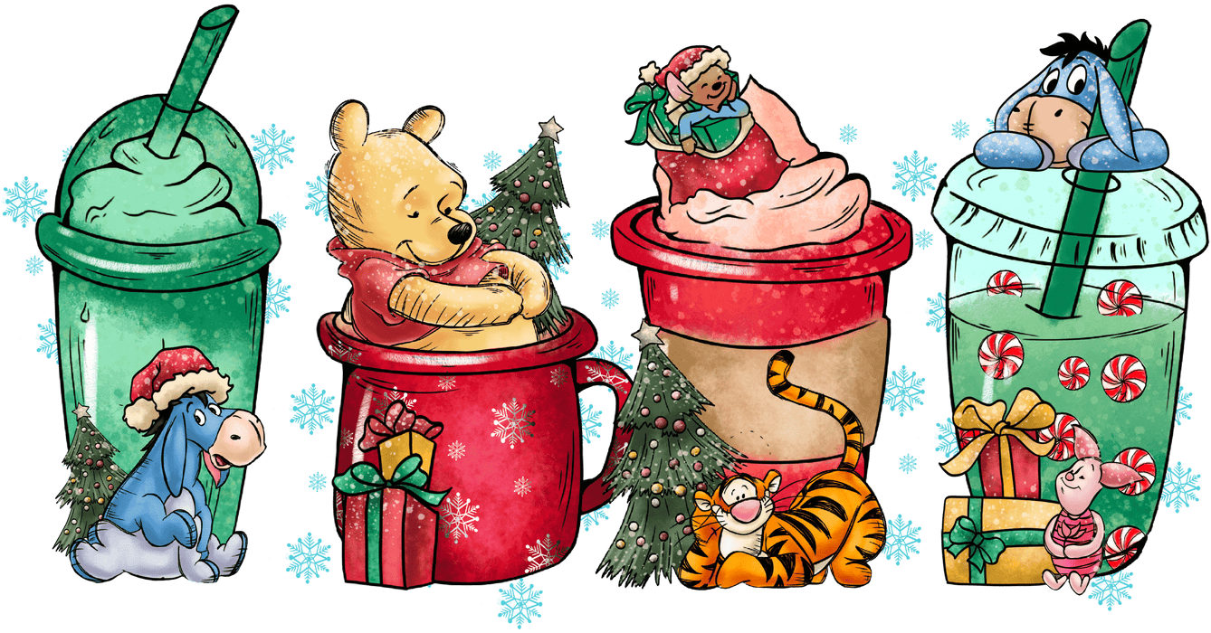 Winnie The Pooh Christmas Cups Design - DTF Ready To Press