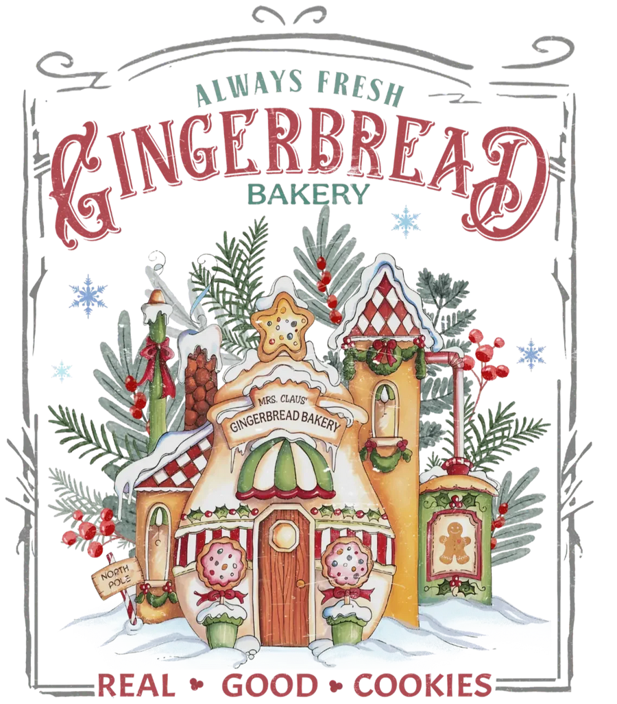 Gingerbread Bakery Christmas Design - DTF Ready To Press