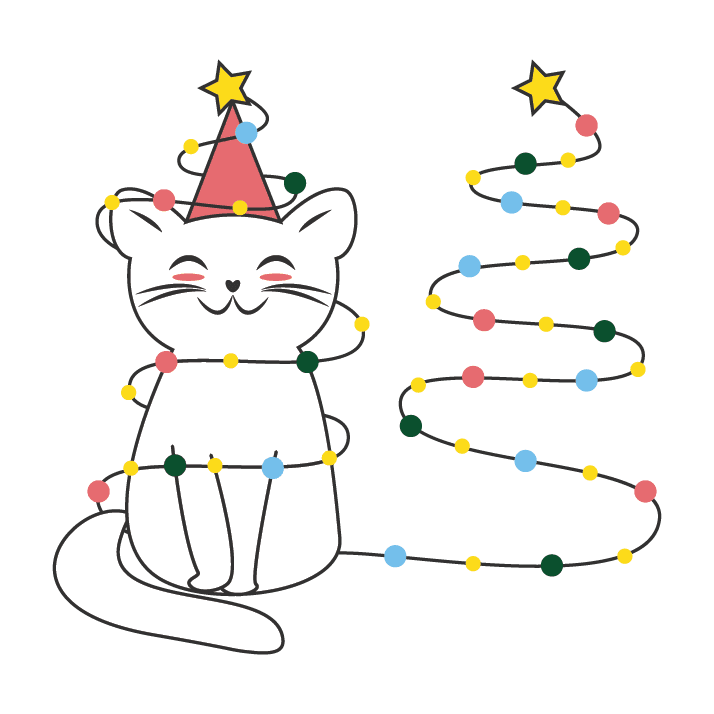 Cute Christmas Cat Lights DTF Transfer Ready to Press