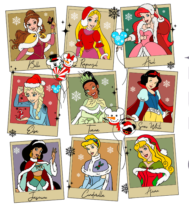 Disney Princesses Christmas Design - DTF Ready To Press