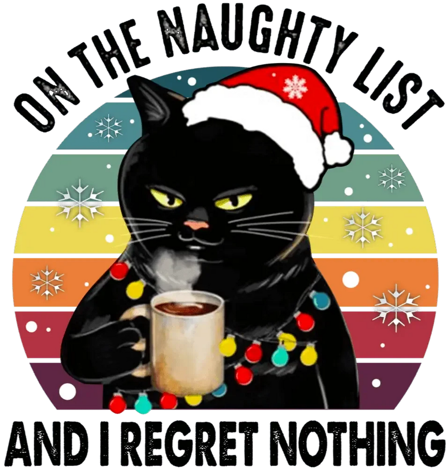 Coffee Lover Cat Christmas Design - DTF Ready To Press