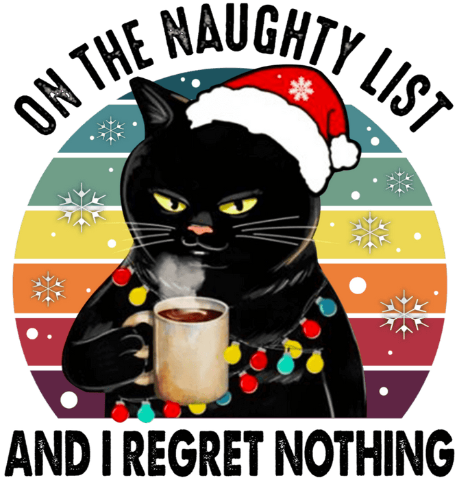 Coffee Lover Cat Christmas Design - DTF Ready To Press