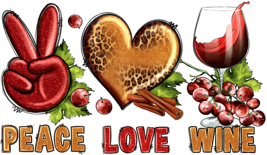 Peace Love Wine Christmas Design - DTF Ready To Press