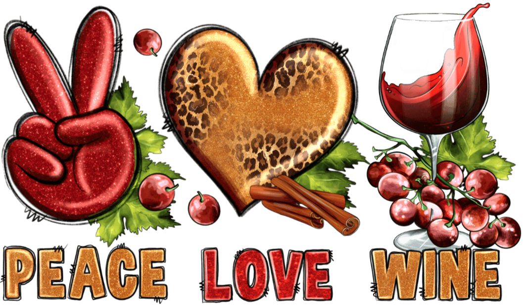 Peace Love Wine Christmas Design - DTF Ready To Press