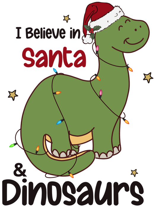 Santa And Dinosaurs Christmas Design - DTF Ready To Press