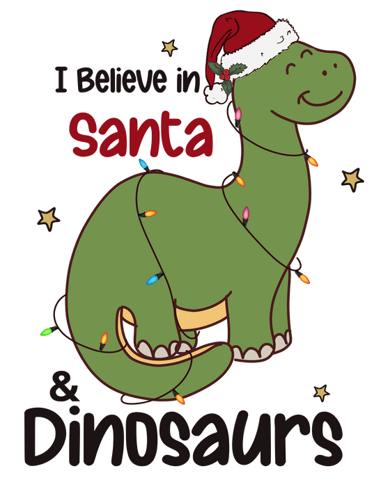 Santa And Dinosaurs Christmas Design - DTF Ready To Press