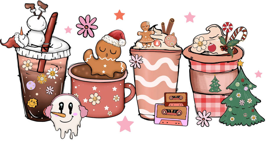 Snow And Hot Choholate Christmas Design - DTF Ready To Press