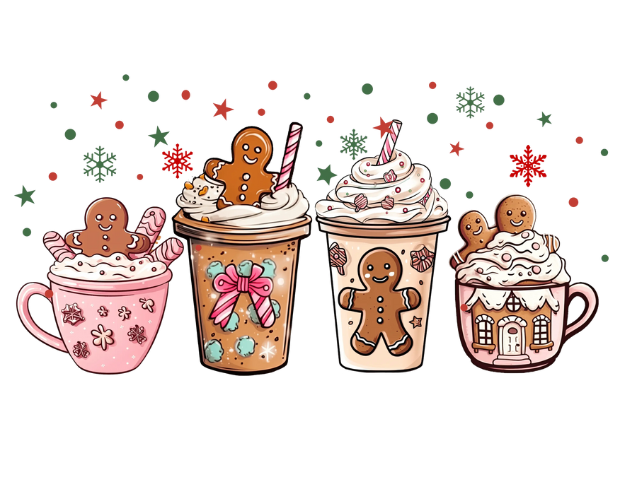 Gingerbread And Cups Christmas Design - DTF Ready To Press