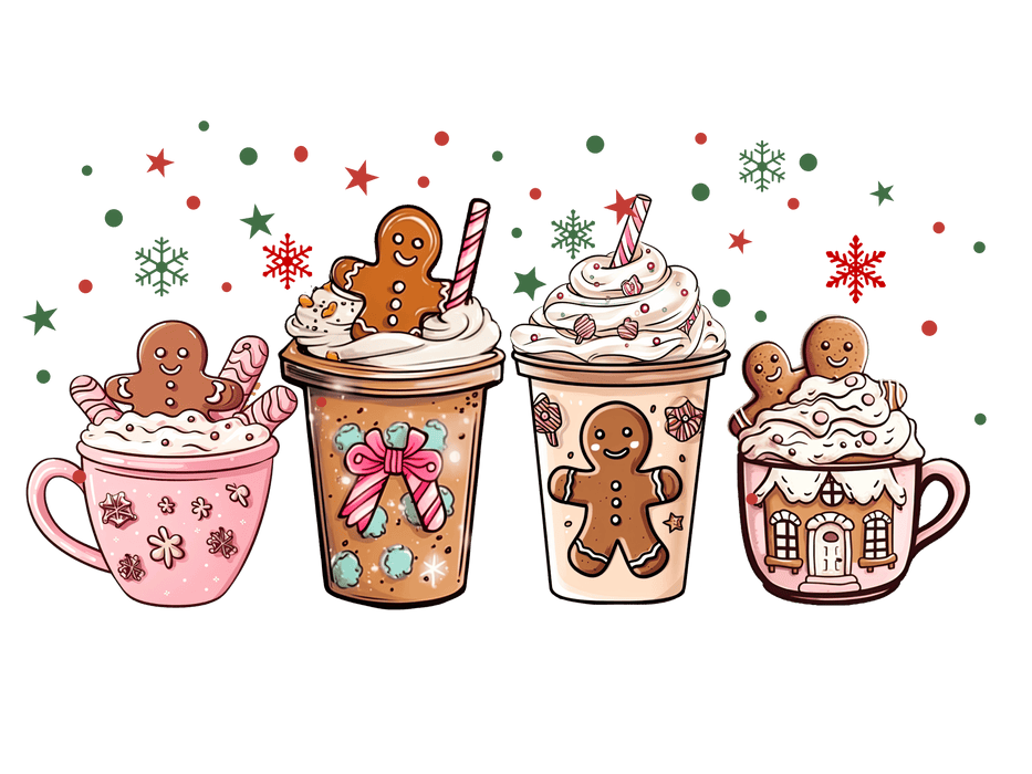 Gingerbread And Cups Christmas Design - DTF Ready To Press