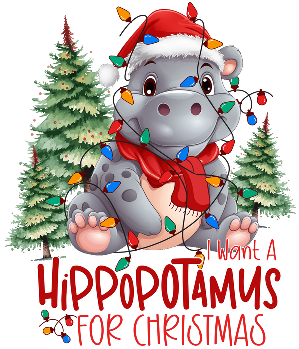 Cute Hippopotamus Christmas Design - DTF Ready To Press