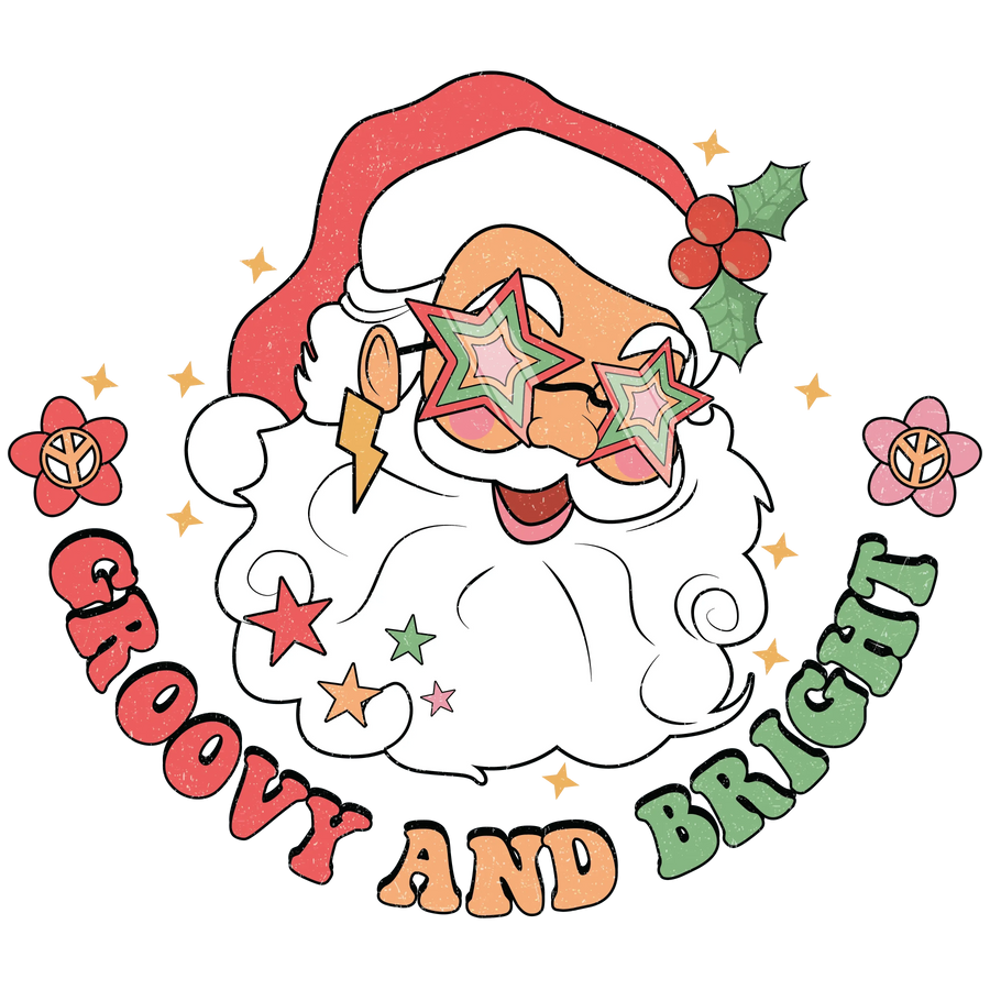 Groovy And Bright Santa Christmas Design - DTF Ready To Press